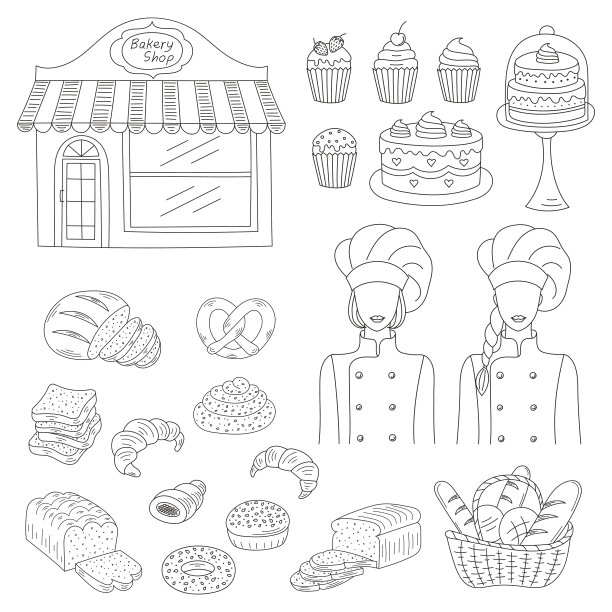 手绘涂鸦风格的烘焙食品合集矢量图素材图片