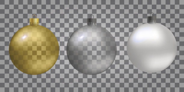玻璃圣诞，新年玩具在透明的背景。黄金,素材图片