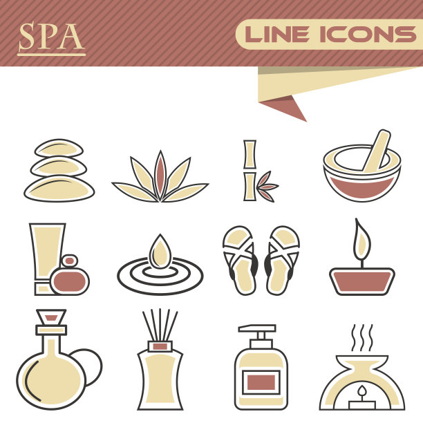 一套水疗细线图标图片下载