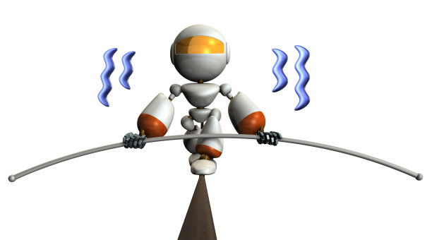 可爱的机器人有一条走钢丝。图片下载