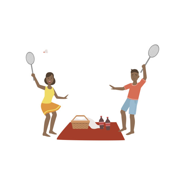 一对情侣在野餐时打羽毛球图片下载