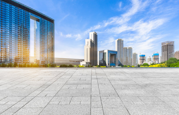空荡荡的水泥地板和现代建筑图片下载