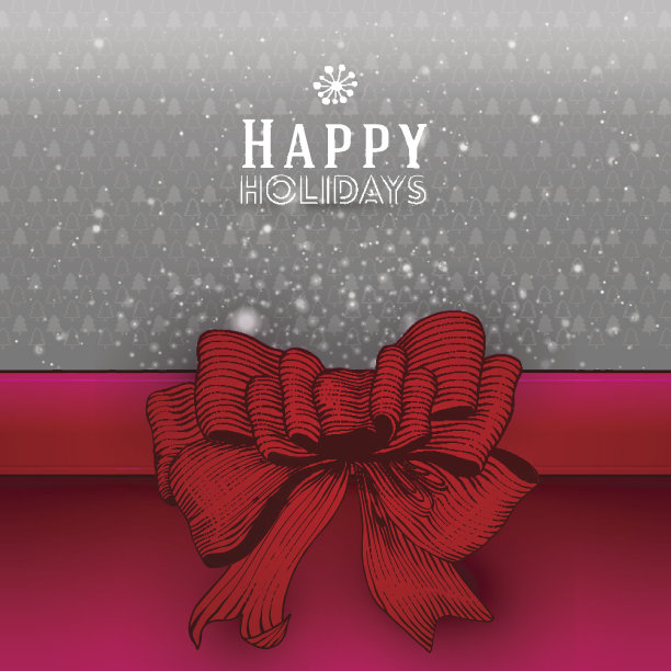 银色假日背景与红色蝴蝶结图片下载