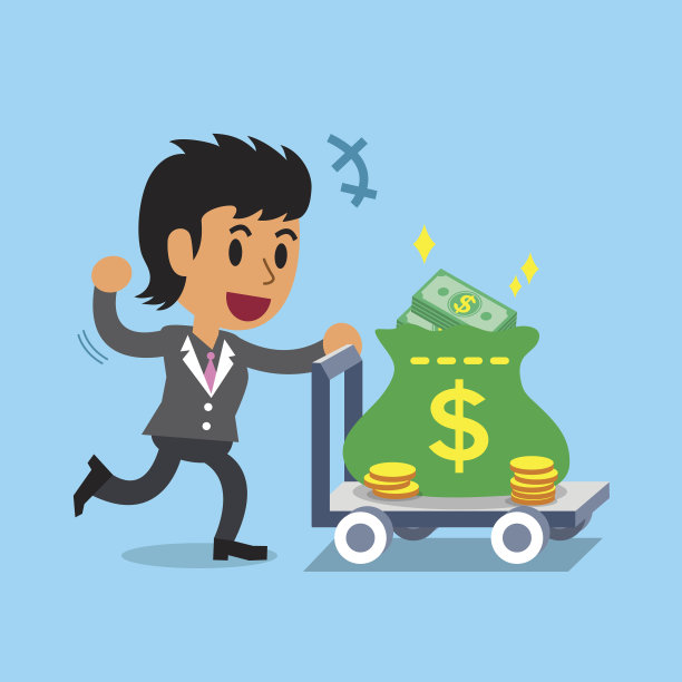 卡通女商人推着钱车图片下载