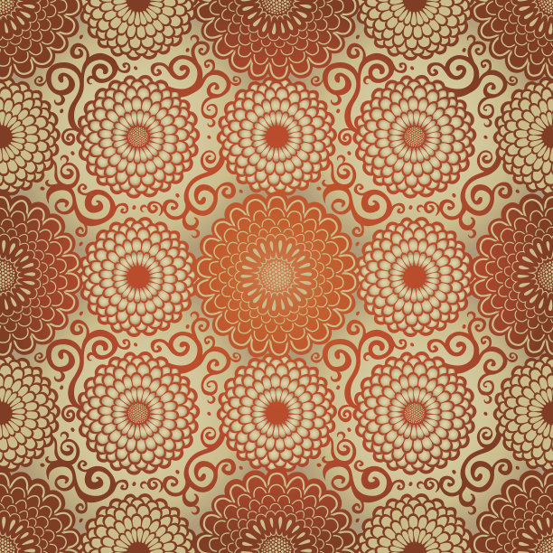 花大而圆的装饰性无缝图案。素材图片