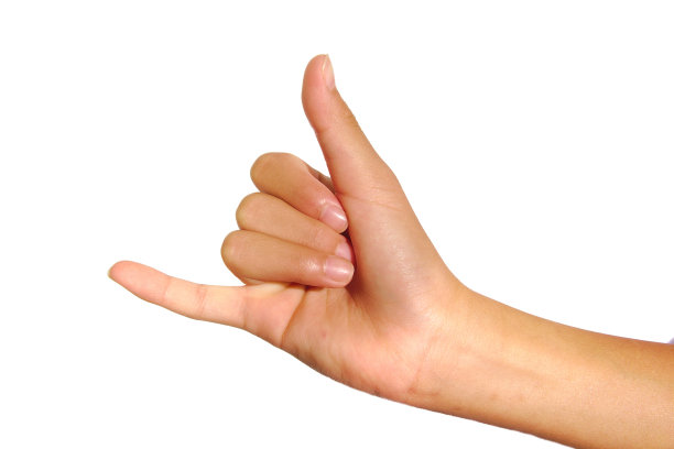 女子手在沙卡或呼唤手势上白孤立图片下载