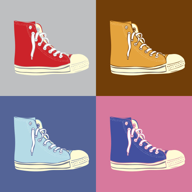 手绘复古运动鞋。波普艺术风格。图片下载