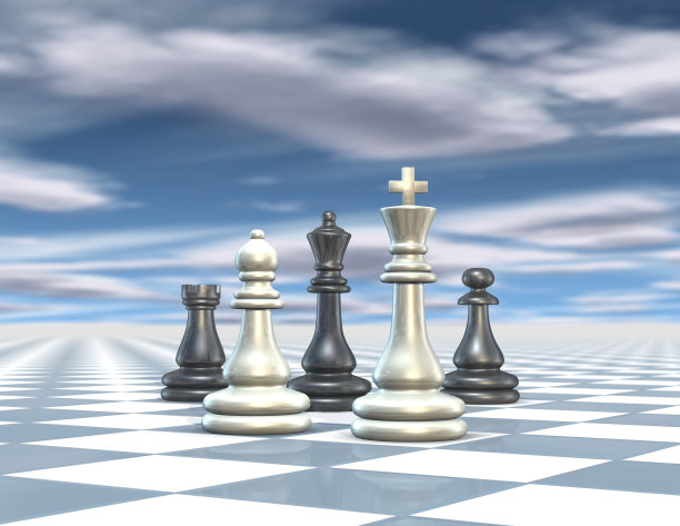 抽象三维渲染插图，棋牌，蓝色背景。图片下载