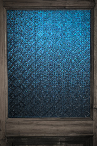 蓝色灯光的复古窗，图片下载