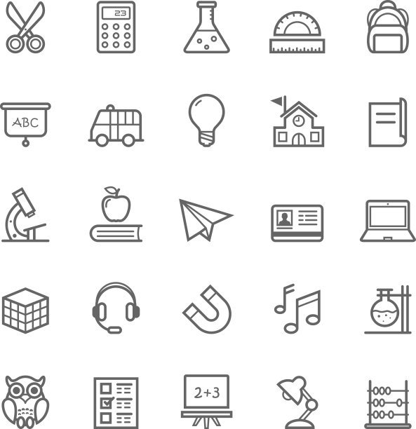 一套轮廓笔画教育图标图片下载