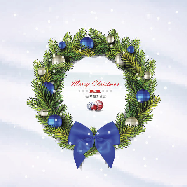 有蝴蝶结和球的圣诞花环。图片下载