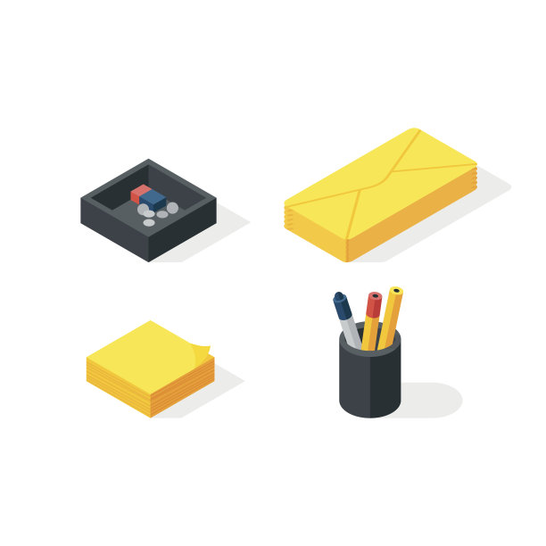 文具等距图标矢量插图。图片下载