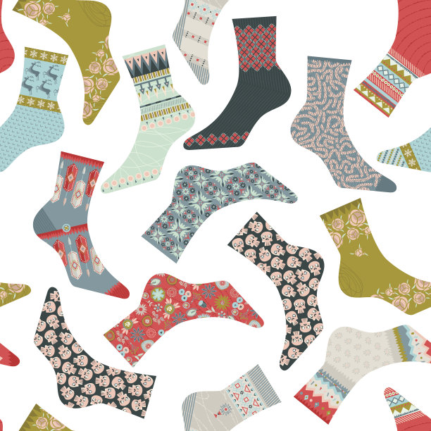 各种装饰的五彩袜子。无缝的背景图案。图片下载