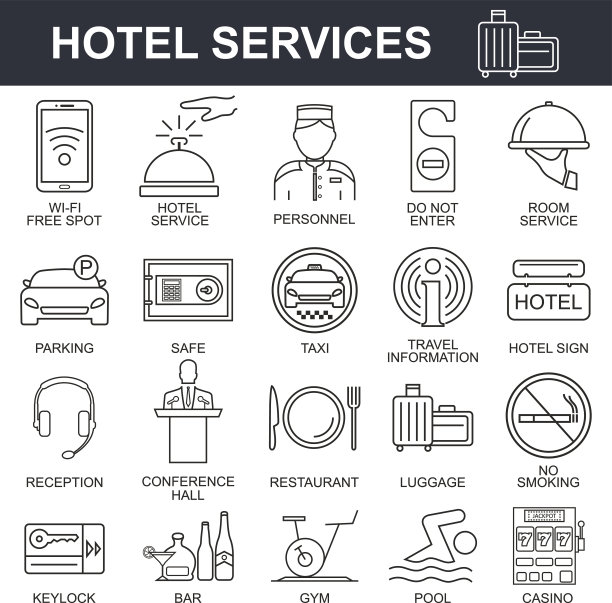 酒店的图标集。图片下载