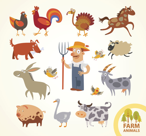 设置有趣的农场小动物。卡通人物图片下载