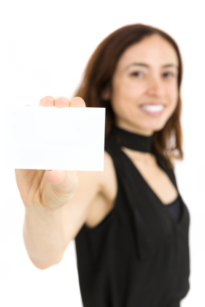 女士出示空白名片图片下载