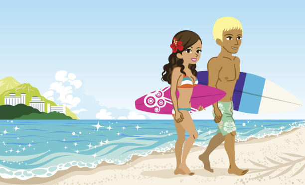 沙滩上的情侣图片下载