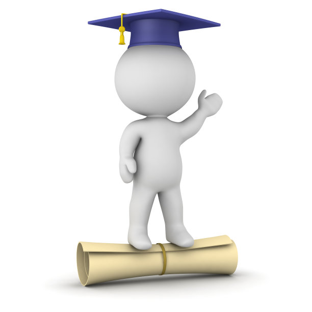 3D人物与毕业帽站在大文凭图片下载
