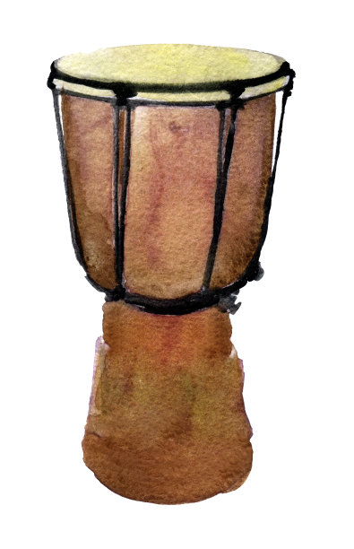 水彩素描的非洲鼓在白色的背景图片下载