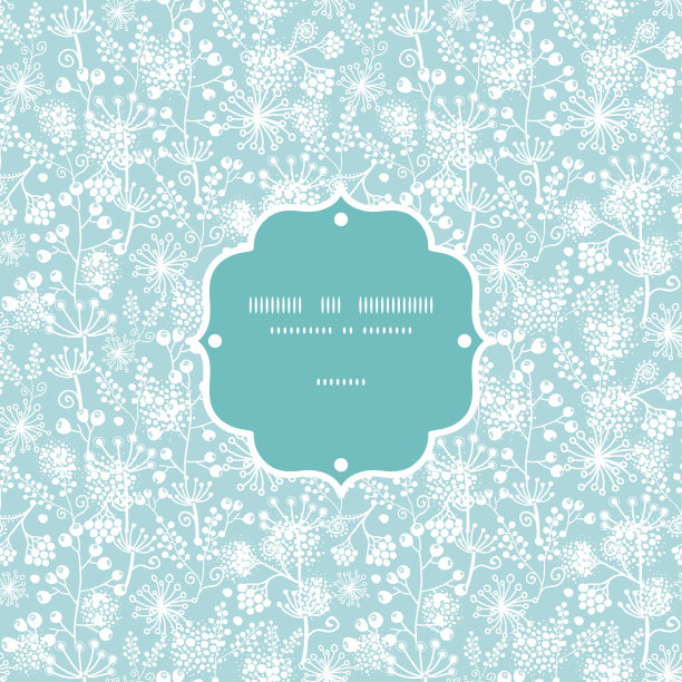 矢蓝白色花边花园植物框无缝图案图片下载