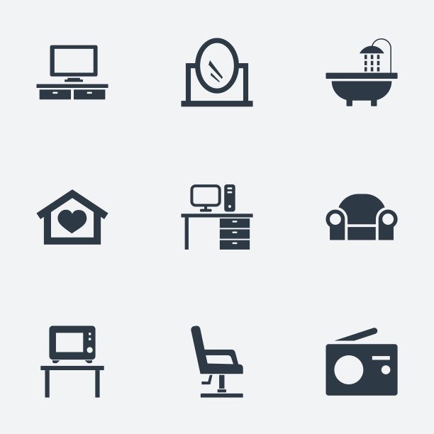 一套9个简单的家具图标。图片下载