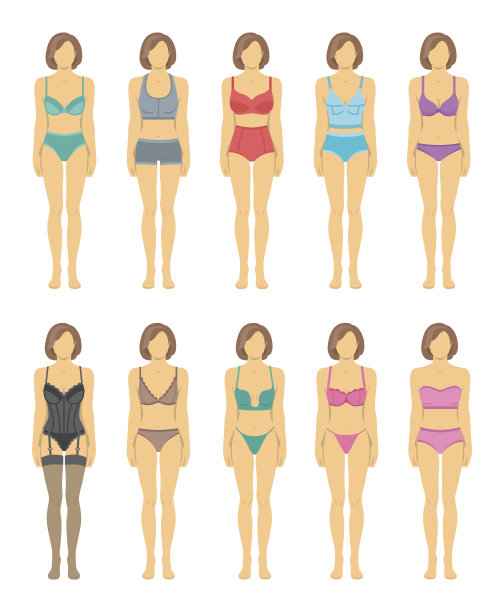 女性形象在时尚内衣扁平图标图片下载