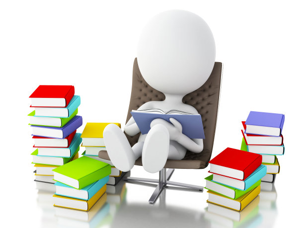 3d白人在白色背景上看书。图片下载