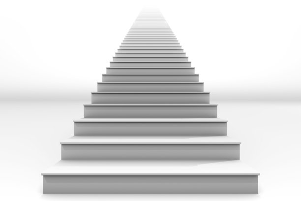 高大的白色直楼梯在白色的背景图片下载