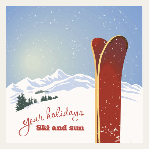 冬天的背景。山上的雪和滑雪设备图片下载