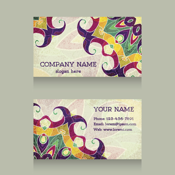 的名片。复古的彩色装饰与漩涡图片下载