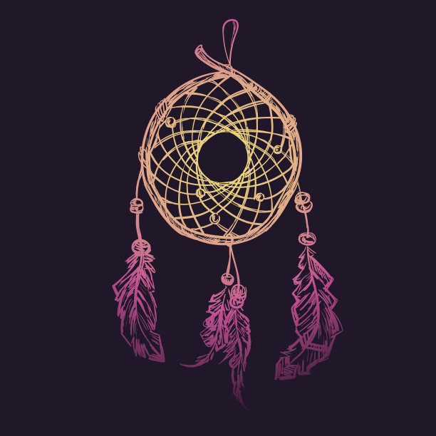 有羽毛的印度民族捕梦网。图片下载