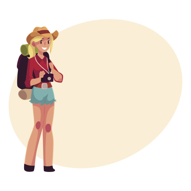 年轻漂亮的女孩旅行，搭便车带着背包和相机图片下载