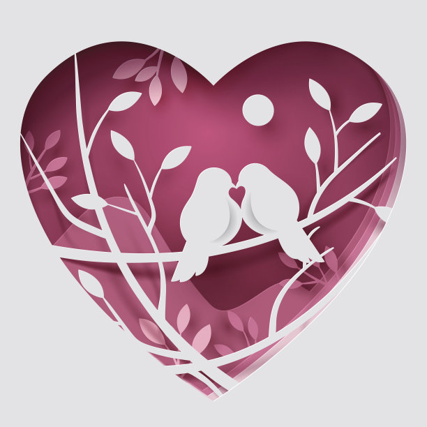 在树枝上雕刻一对鸟的纸艺术素材图片