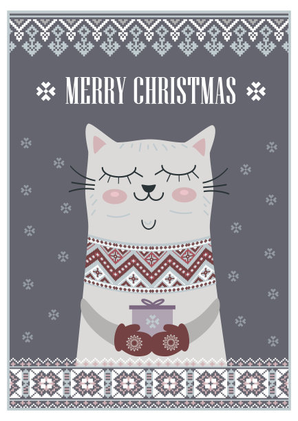 矢量模板卡片圣诞快乐在传统风格与可爱图片下载