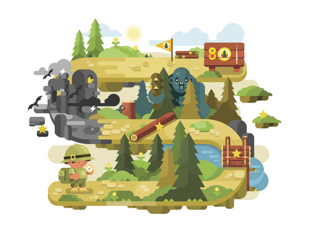 冒险在森林小径平坦设计图片下载