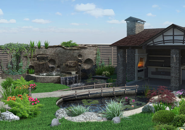 庭院园艺背景，3D渲染图片下载