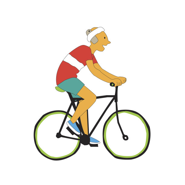 人骑自行车和微笑，手机靠近他的头。图片下载