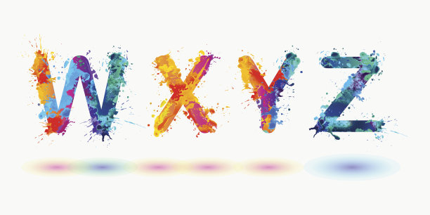 明亮的字母表。字母W, X, Y, Z。图片下载