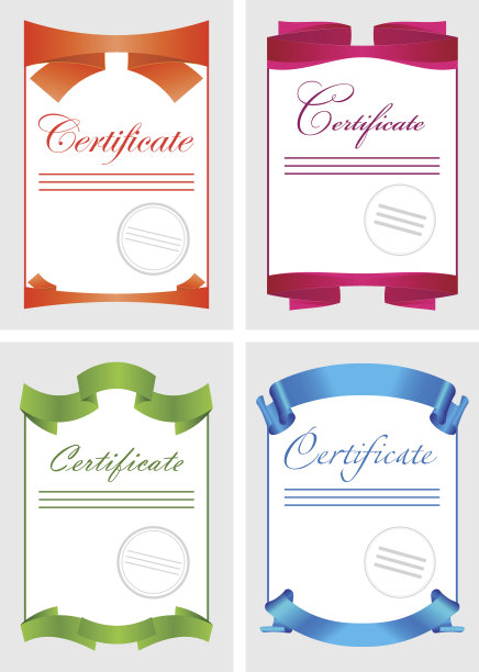 证书集，颜色图标，文件模板，矢量插图图片下载