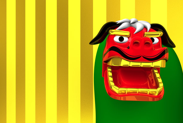 金色文本空间上的舞狮图片下载