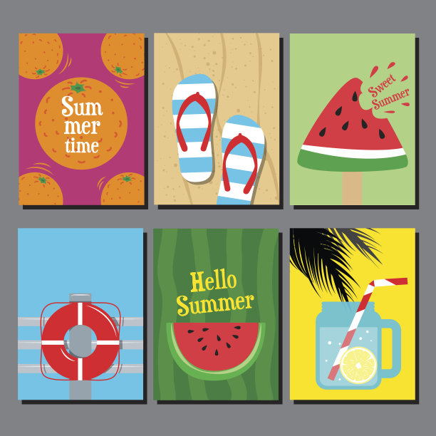 矢量收集夏天，海，沙，水，海报，卡片，横幅，平面设计，模板背景。图片下载
