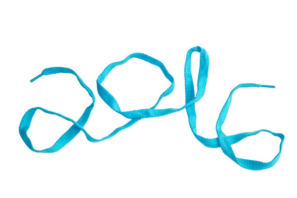 2016号蓝色鞋带孤立在白色上。图片下载