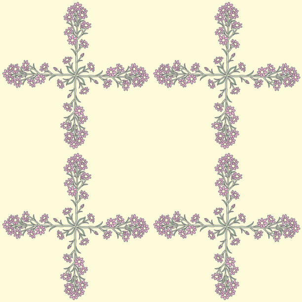 向量粉红色花涂鸦无缝模式上的黄色背景图片下载