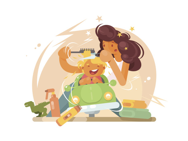 儿童理发师与快乐的小男孩素材图片