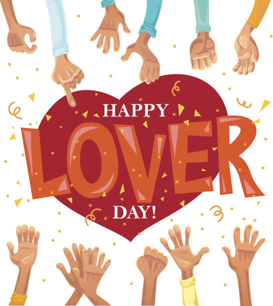 矢量快乐情人节平面插图在白色的背景。图片下载