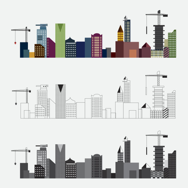 灰度向量和彩色建筑图片下载