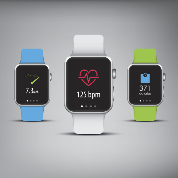 健身追踪器设计优雅，有彩色的手环和应用程序图片下载