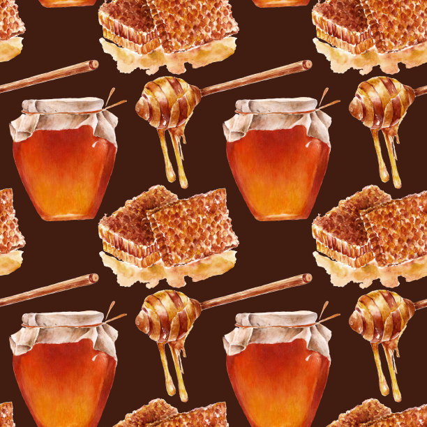 无缝花纹与蜂蜜。水彩插图。图片下载