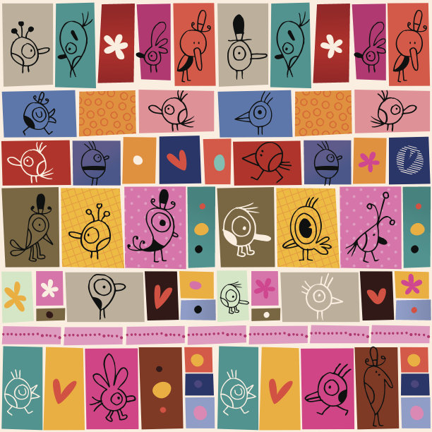 拼贴卡通鸟涂鸦图案图片下载