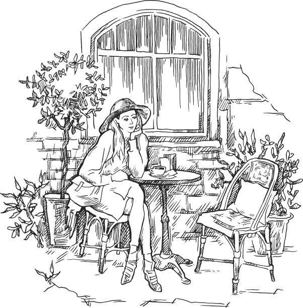 向量素描的老街道咖啡馆。图片下载